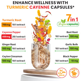Capsules Herbpy 7 en 1 Curcuma et Piment de Cayenne en gros plan