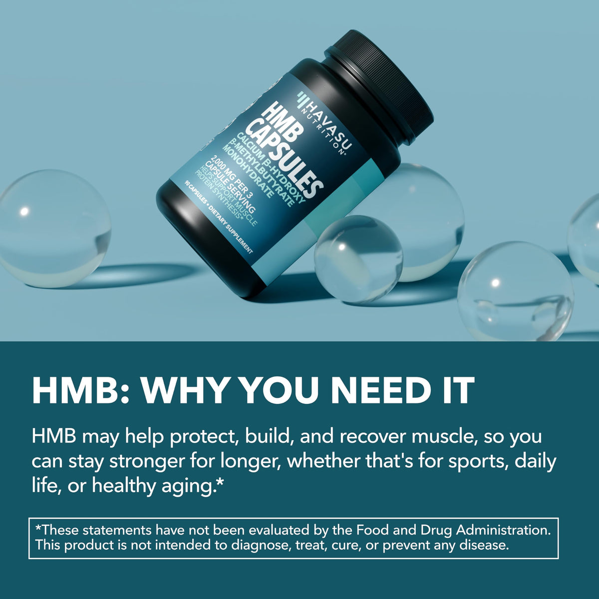 Capsules HMB 2000mg de HAVASU NUTRITION dans une main