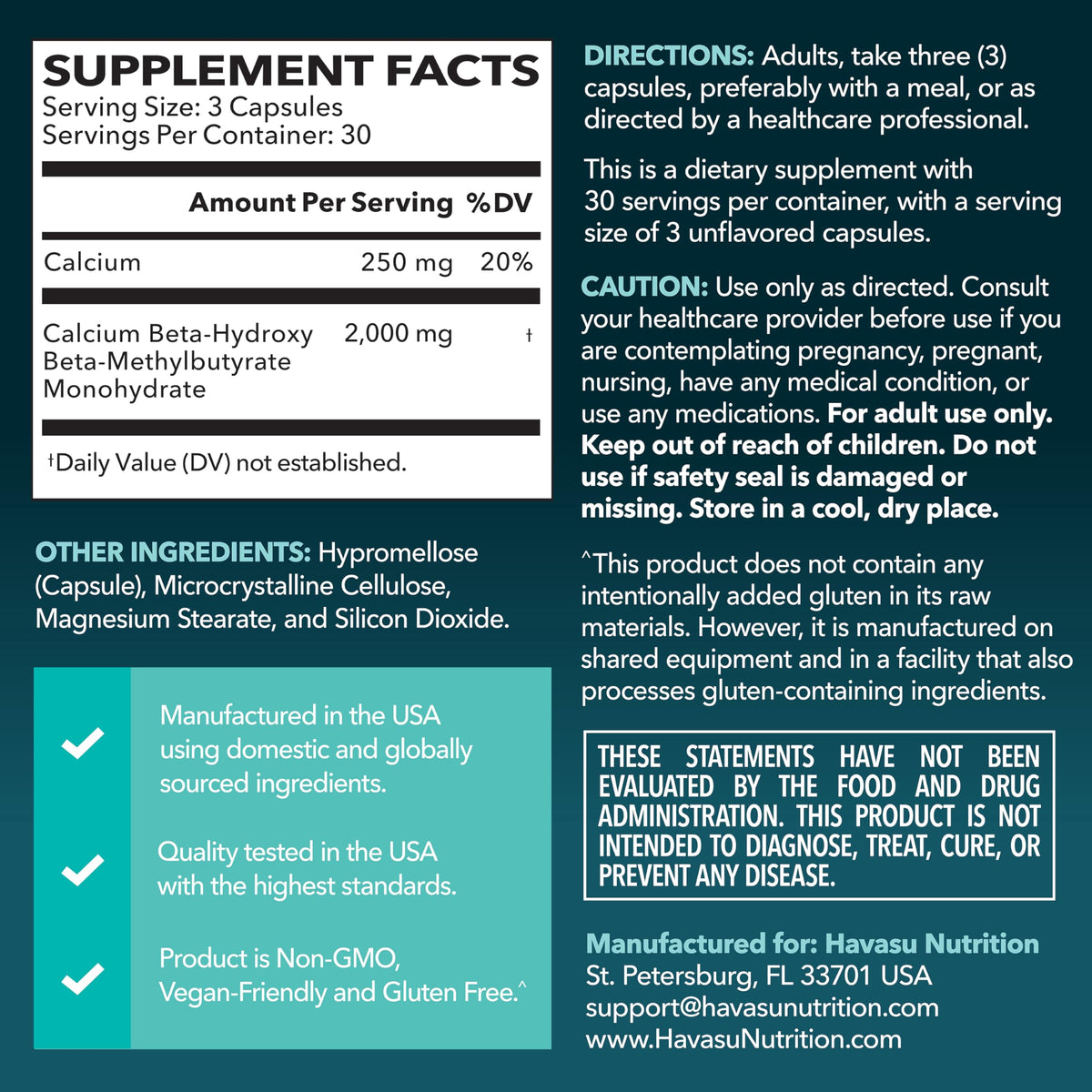 Capsules HMB 2000mg de HAVASU NUTRITION sur une surface blanche