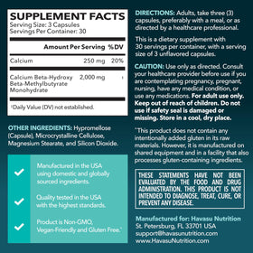Capsules HMB 2000mg de HAVASU NUTRITION sur une surface blanche