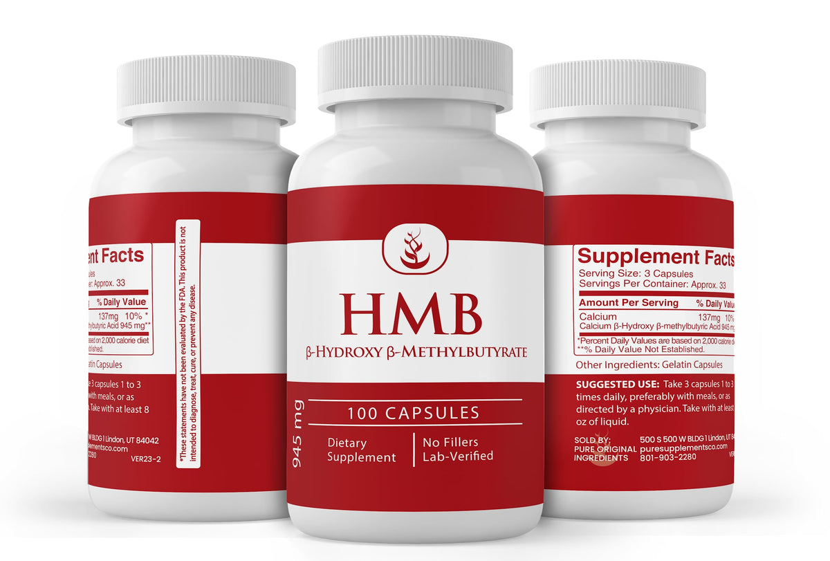 Capsules HMB sur une surface blanche, en quantité