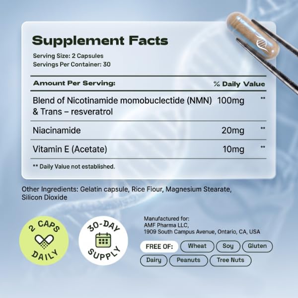 Capsules HVSun DermaPure+ NMN+ sur une table en bois