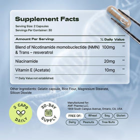 Capsules HVSun DermaPure+ NMN+ sur une table en bois