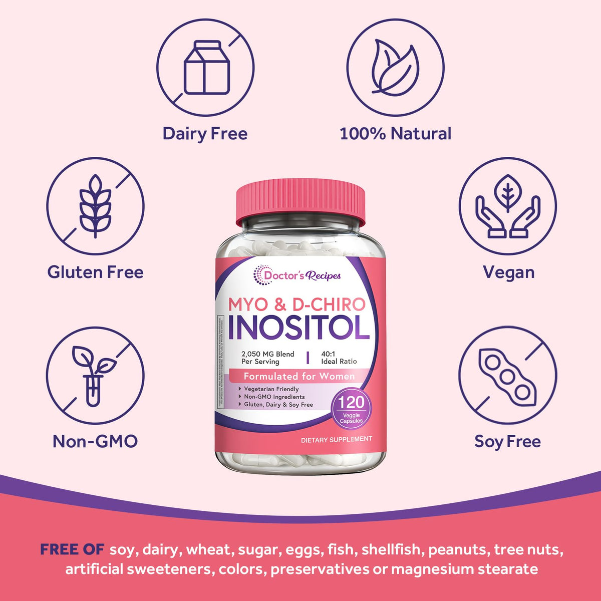 Capsules Inositol Doctor's Recipes avec un verre d'eau