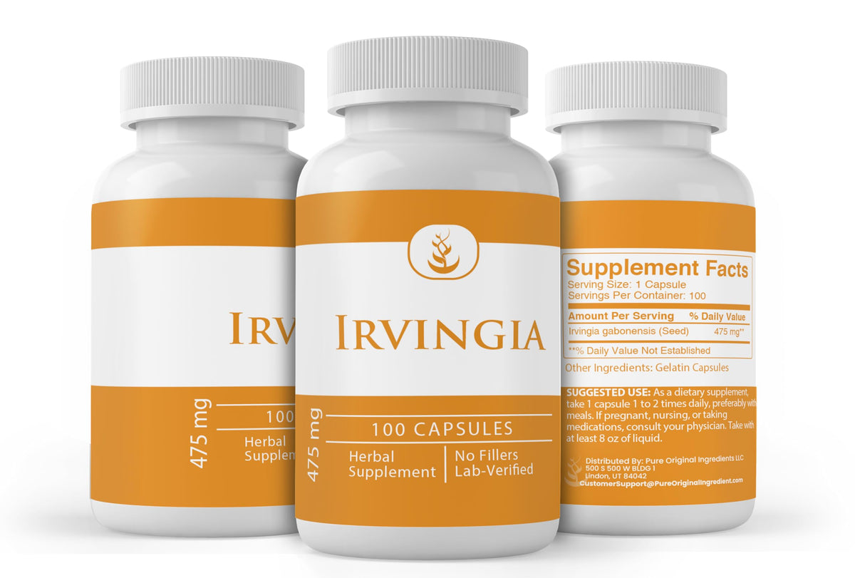 Capsules Irvingia en gros plan avec étiquette