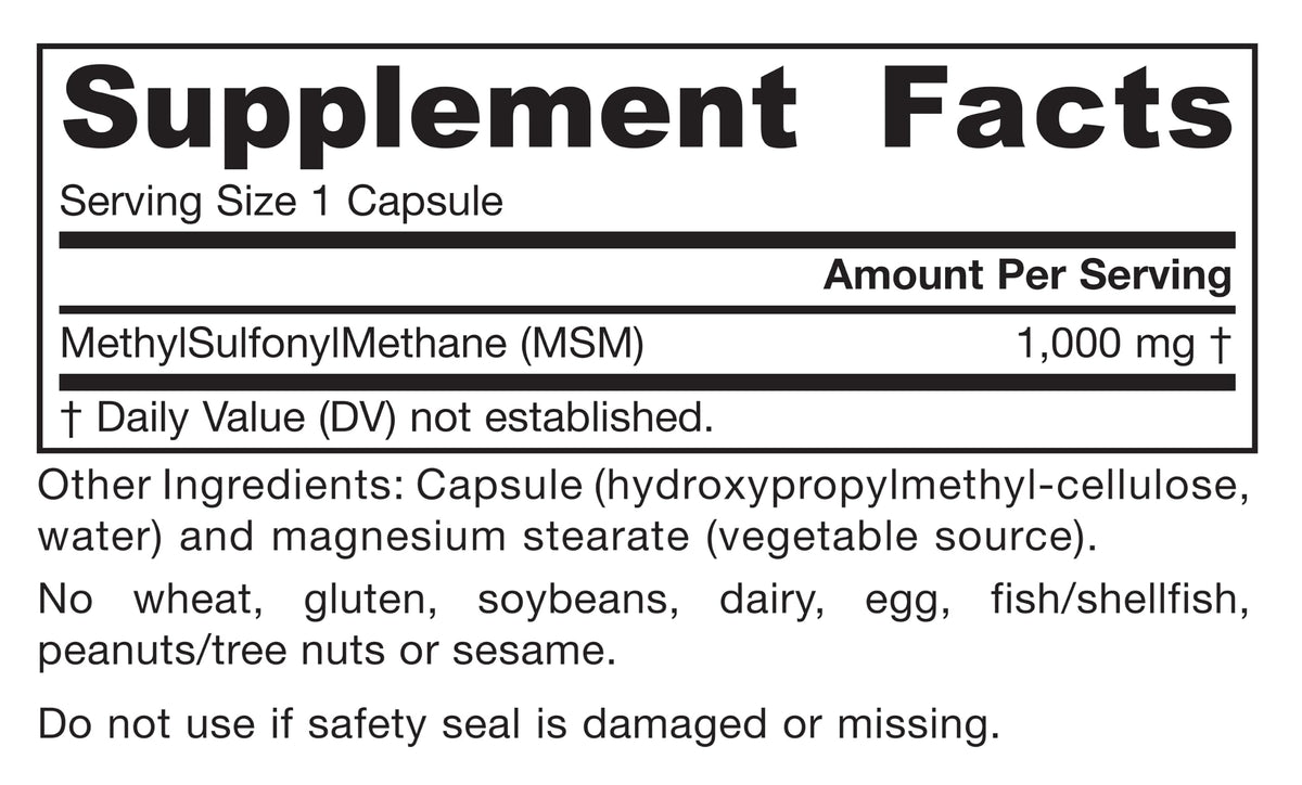 Capsules Jarrow Formulas MSM 1000 mg avec d'autres compléments alimentaires