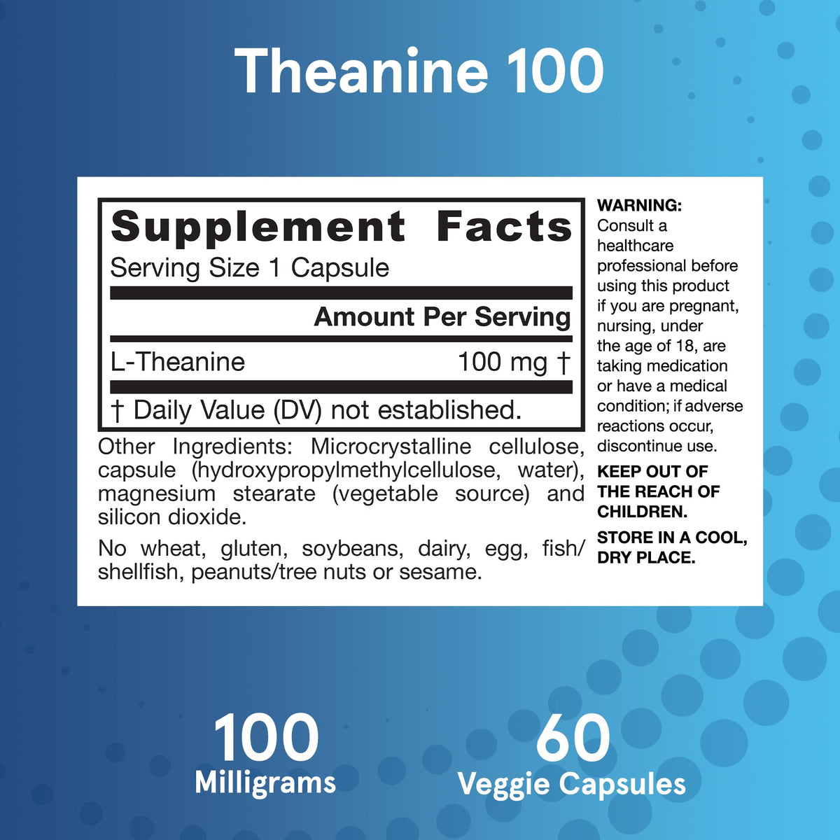Capsules Jarrow Formulas Theanine 100 mg sur fond blanc