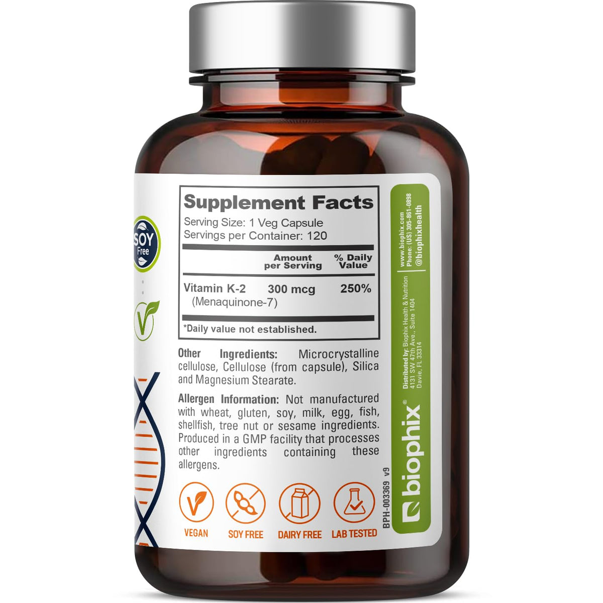 Capsules K2 MK-7 biophix et verre d'eau