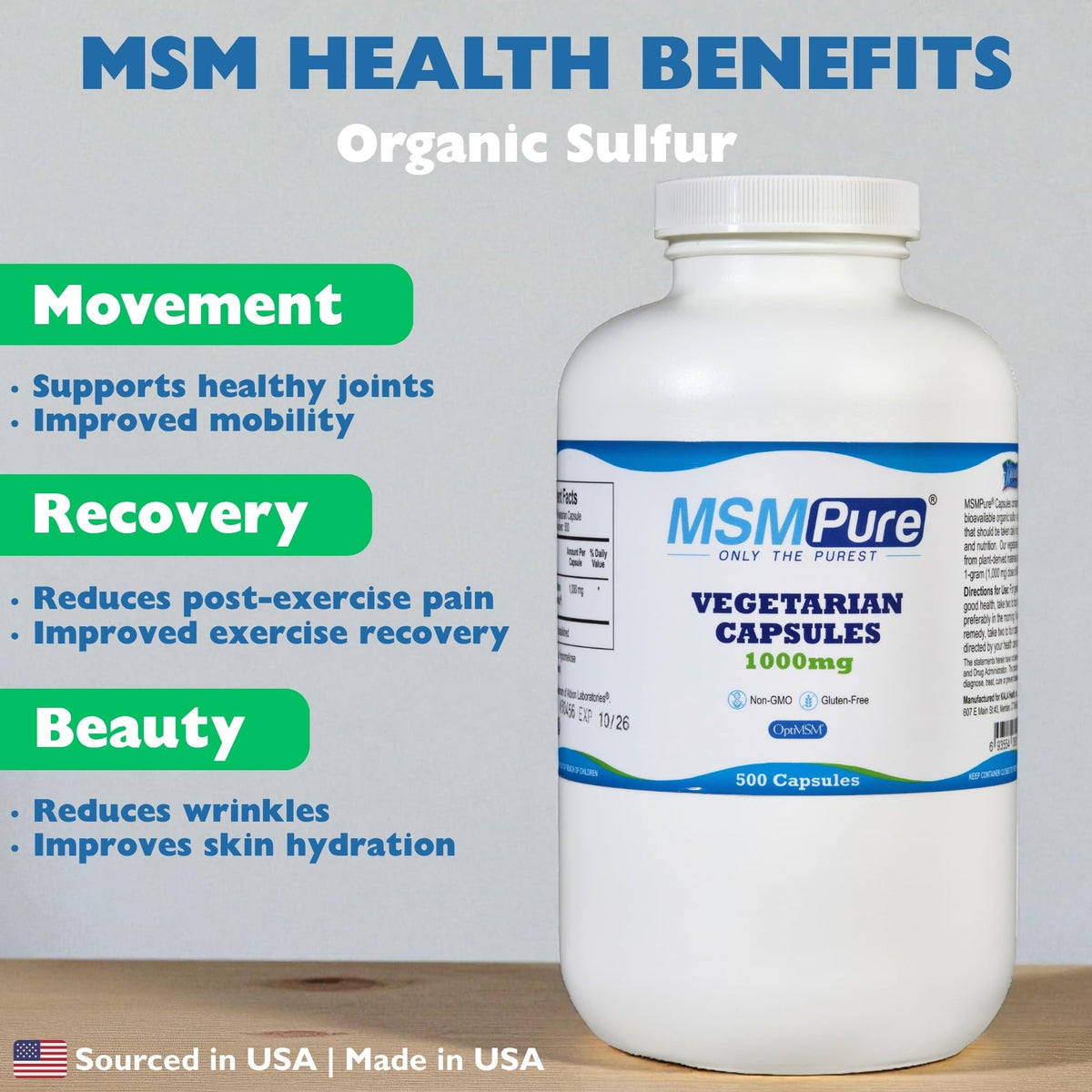 Capsules KALA HEALTH MSMPure sur un fond blanc
