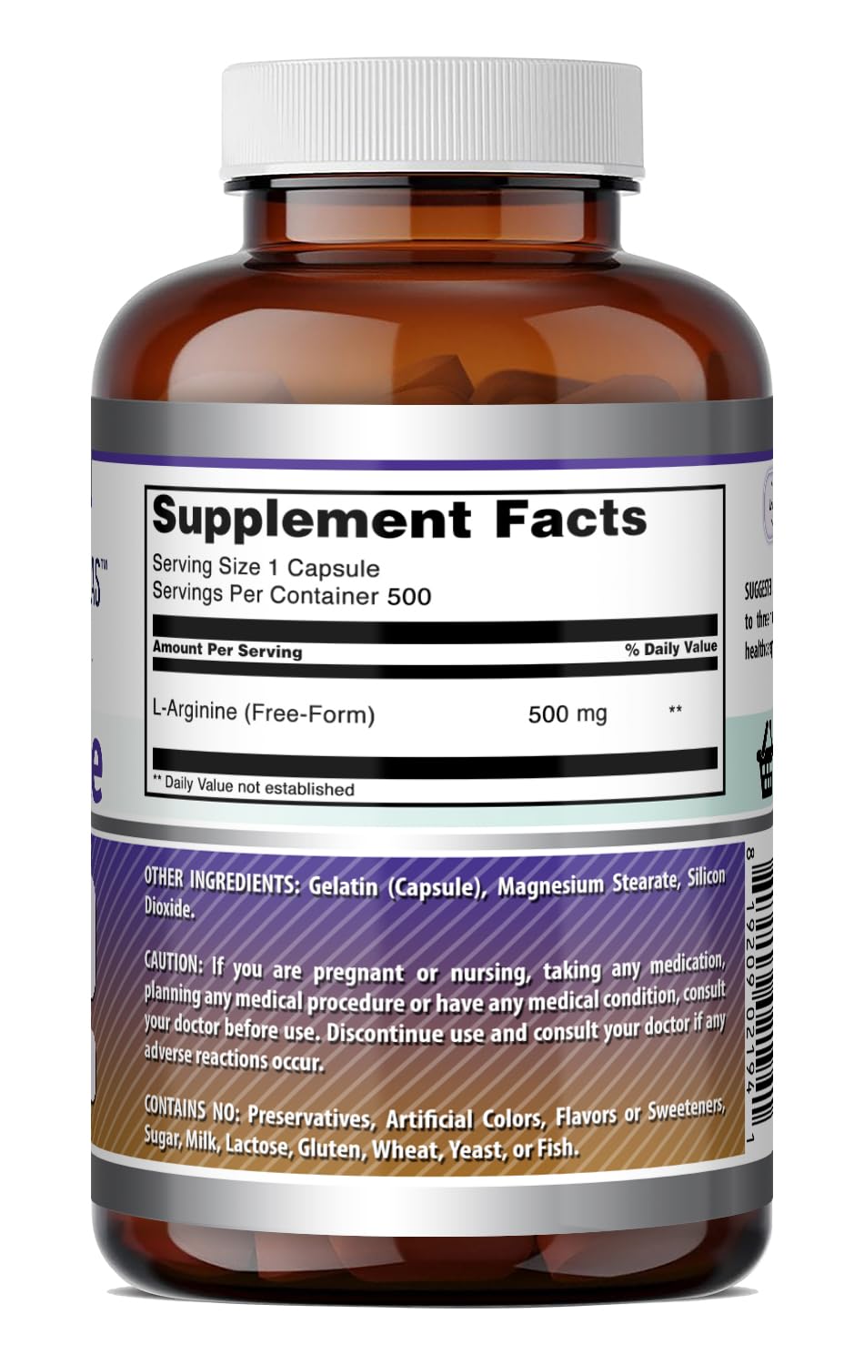 Capsules L-Arginine 500 mg d'Amazing Nutrition prêtes à être consommées