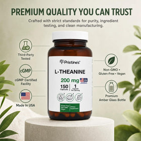 Capsules L-Theanine 200mg de PRISTINE'S en gros plan