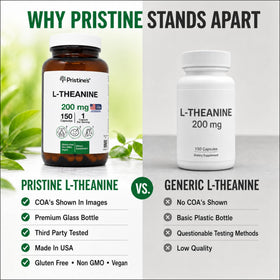 Capsules L-Theanine 200mg de PRISTINE'S sur une table