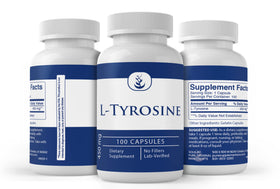 Capsules L-Tyrosine PURE ORIGINAL INGREDIENTS sur un fond neutre