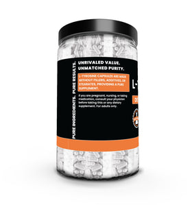 Capsules L-Tyrosine PURE sur un fond neutre, mise en scène