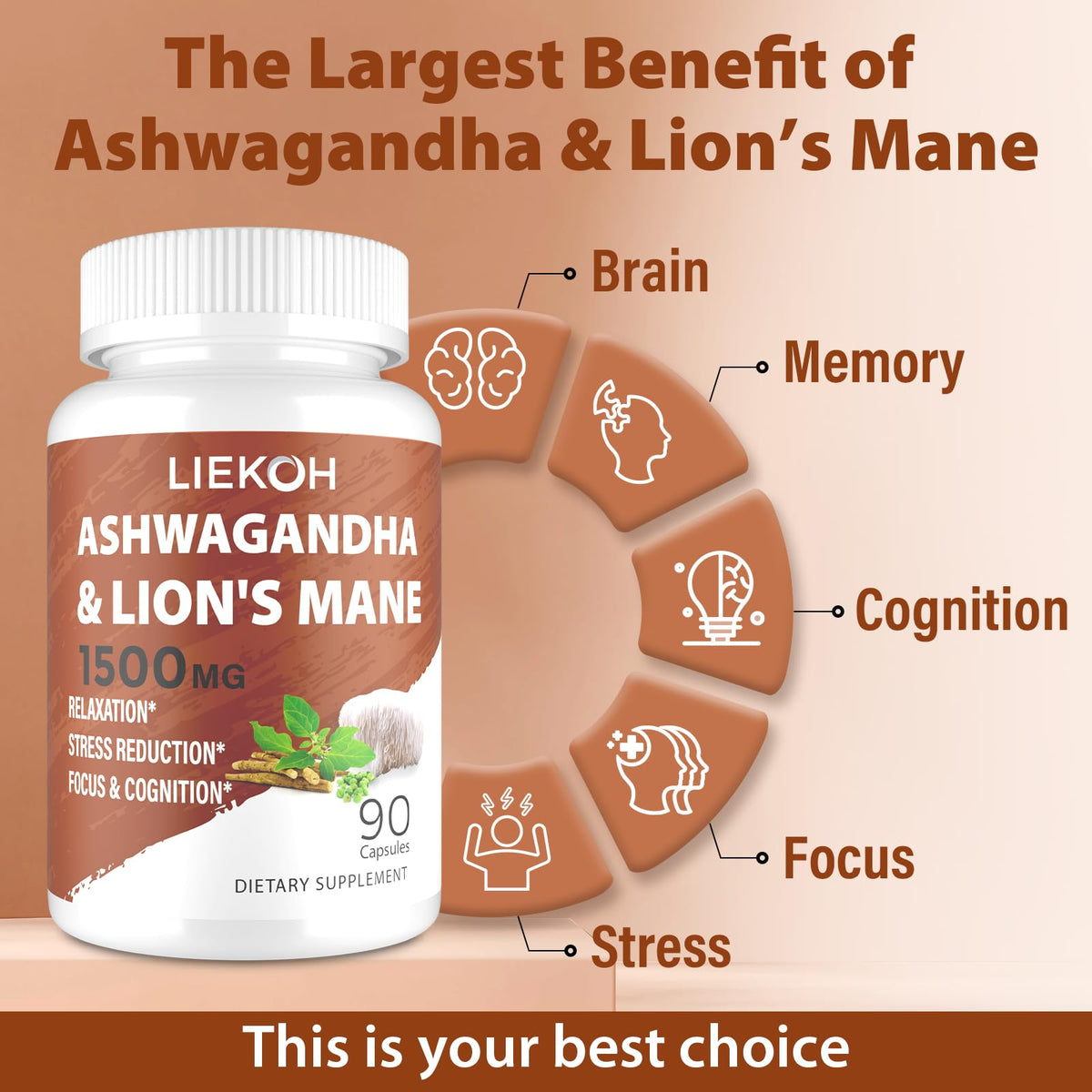 Capsules Liekoh de Lions Mane et Ashwagandha sur une table