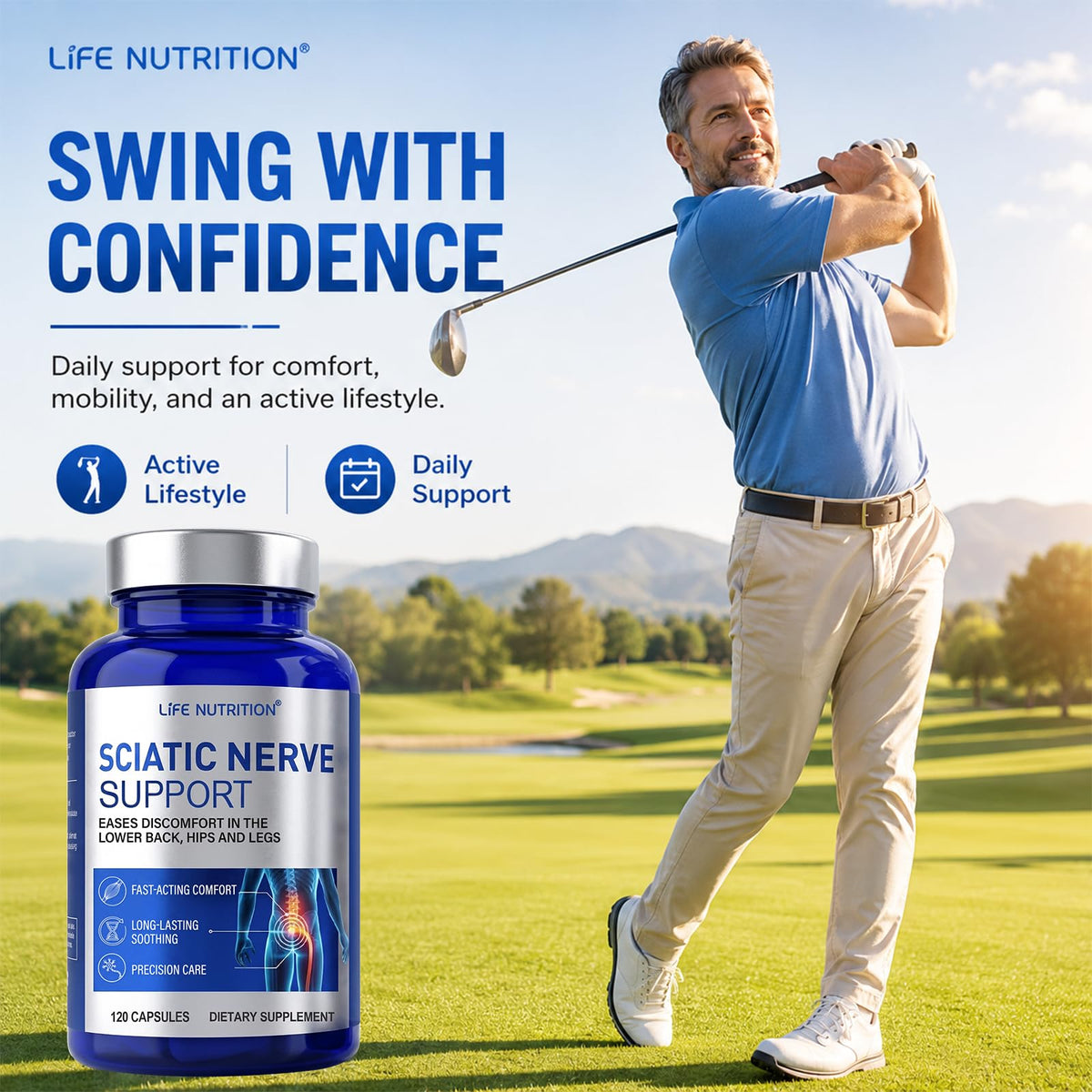 Capsules Life Nutrition sur une surface blanche