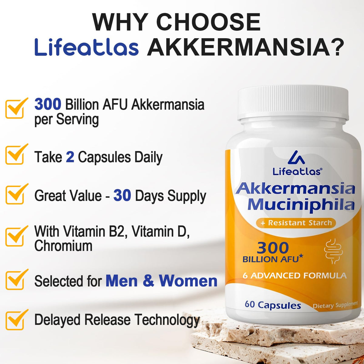 Capsules Lifeatlas Akkermansia 300 Milliards AFU prêtes à être prises