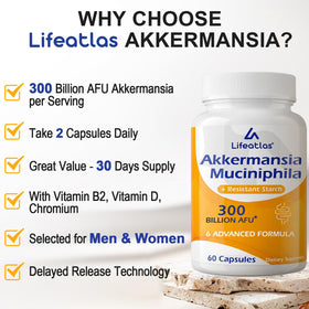 Capsules Lifeatlas Akkermansia 300 Milliards AFU prêtes à être prises