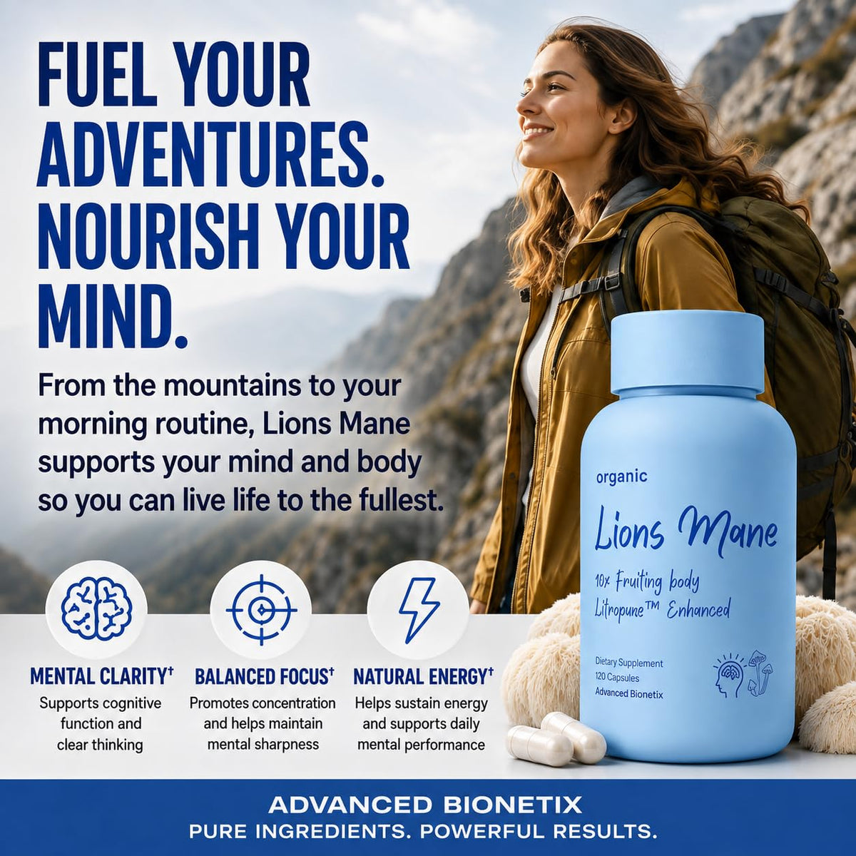 Capsules Lion's Mane Advanced Bionetix dans une main