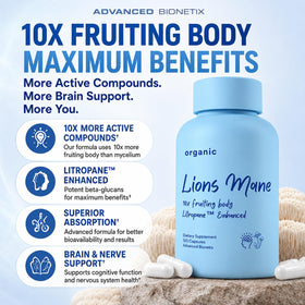Capsules Lion's Mane Advanced Bionetix sur fond blanc