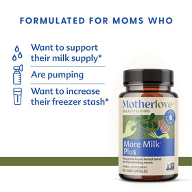 Capsules liquides Motherlove More Milk Plus sur un fond blanc