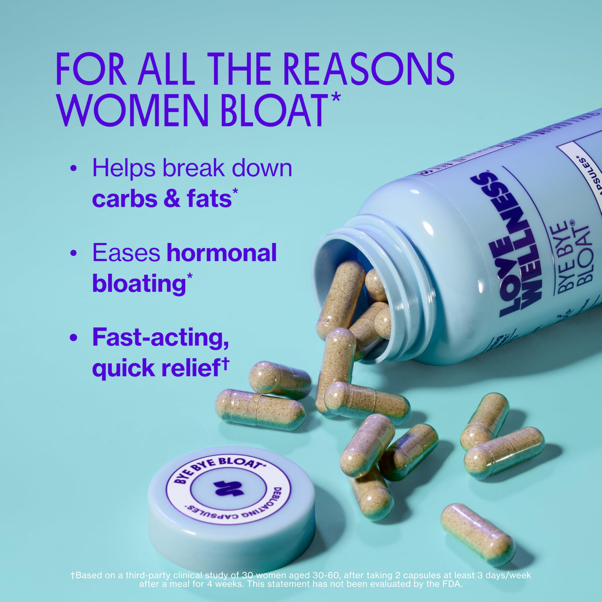 Capsules Love Wellness en gros plan sur une surface blanche
