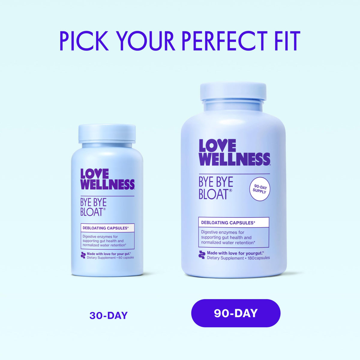 Capsules Love Wellness sur une surface en marbre