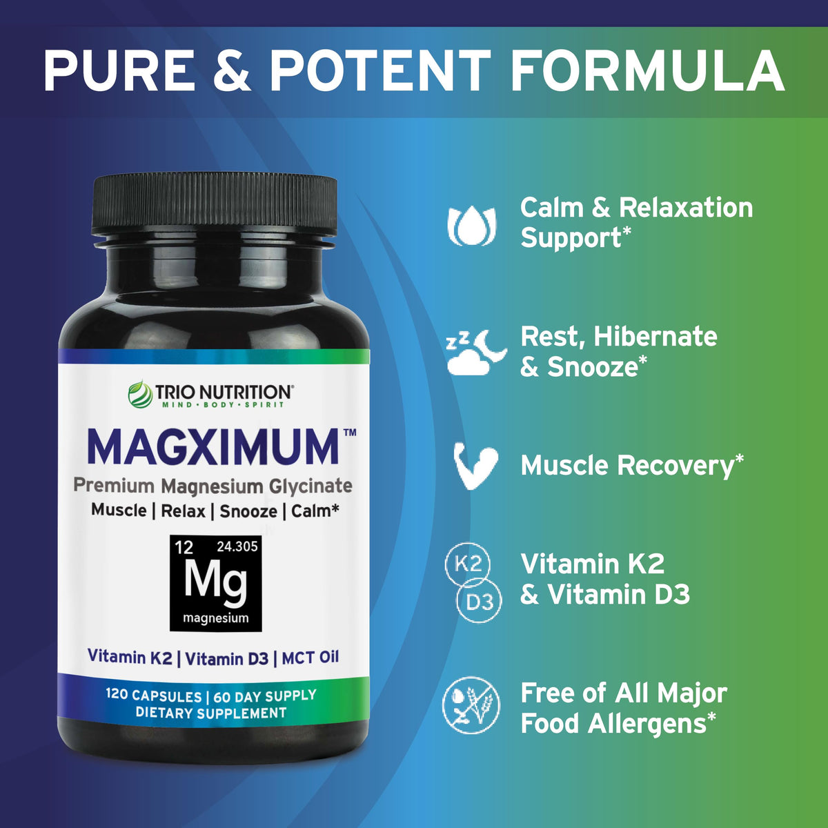 Capsules Magximum avec vitamines D3 et K2 sur une table