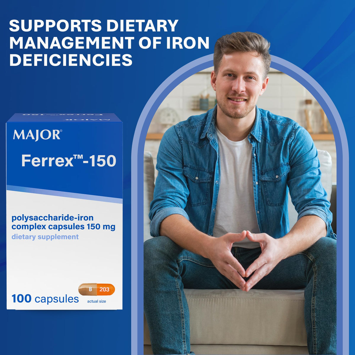 Capsules MAJOR Ferrex-150 en blister avec 10 unités visibles