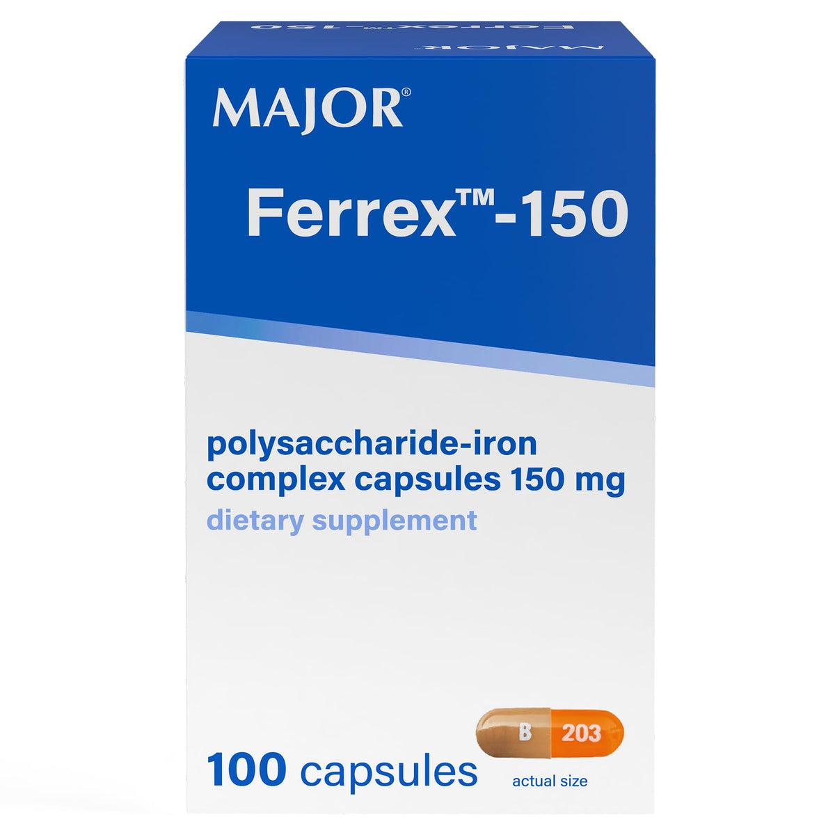Capsules MAJOR Ferrex-150 Polysaccharide-Fer vues de face