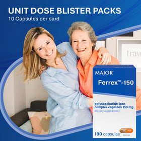 Capsules MAJOR Ferrex-150 sur une table avec un verre d'eau