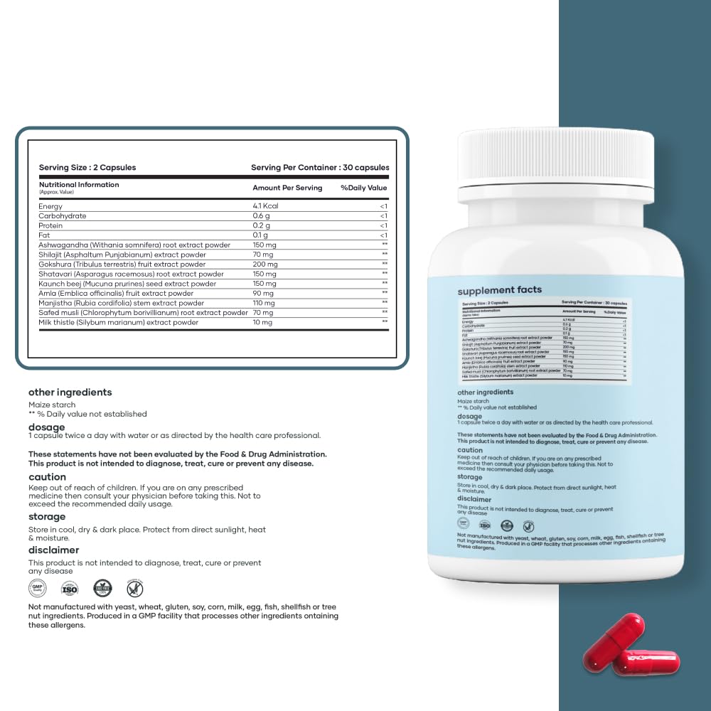 Capsules Mars Surgemax avec Shilajit et Safed Musli sur une table