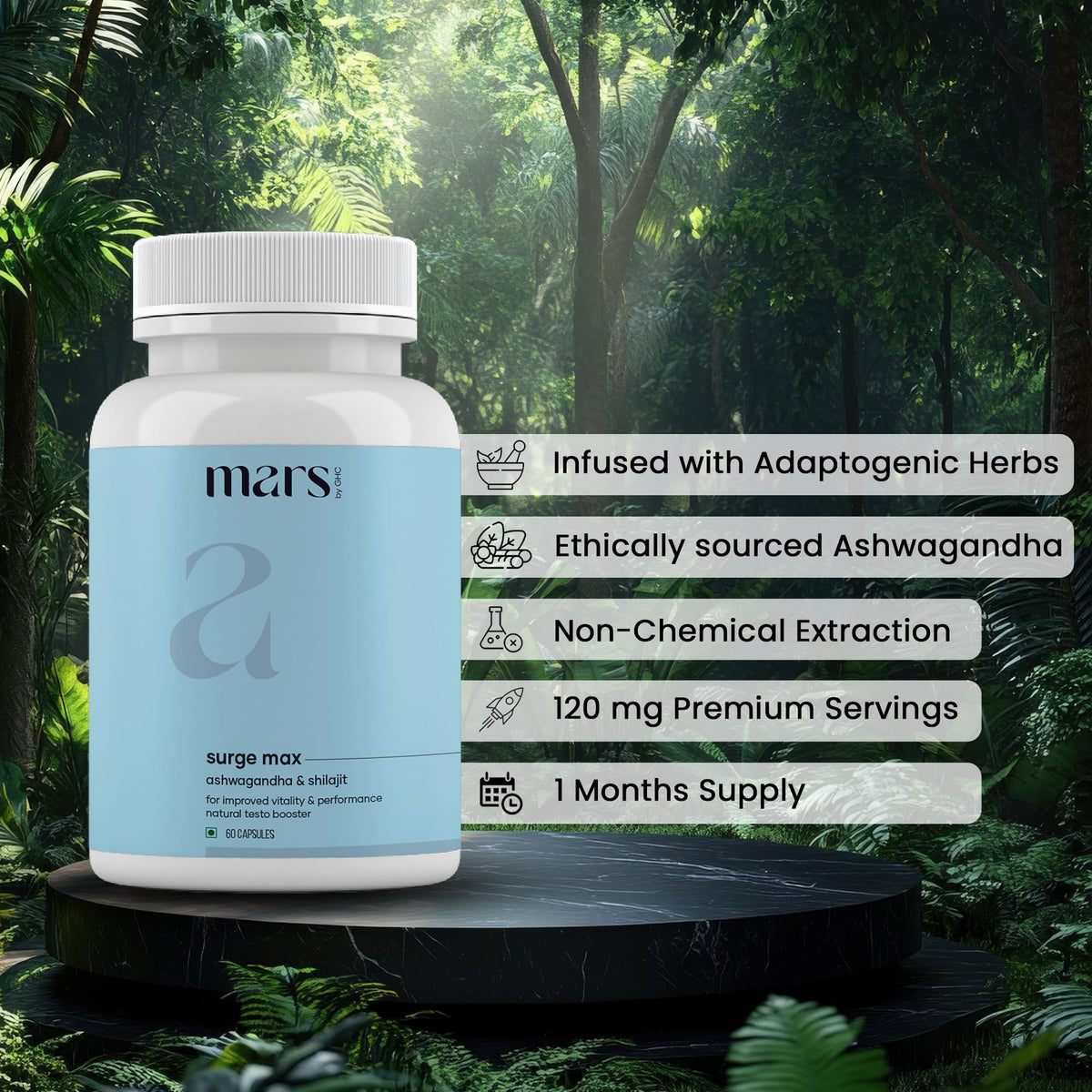 Capsules Mars Surgemax montrant leur taille et couleur
