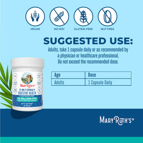 Capsules MARYRUTH'S 3-en-1 Probiotiques sur fond blanc