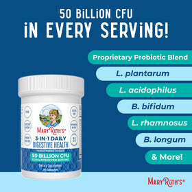 Capsules MARYRUTH'S 3-en-1 Probiotiques sur une table en bois