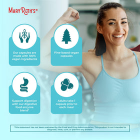Capsules MARYRUTH'S Enzymes Alimentaires sur une table en bois