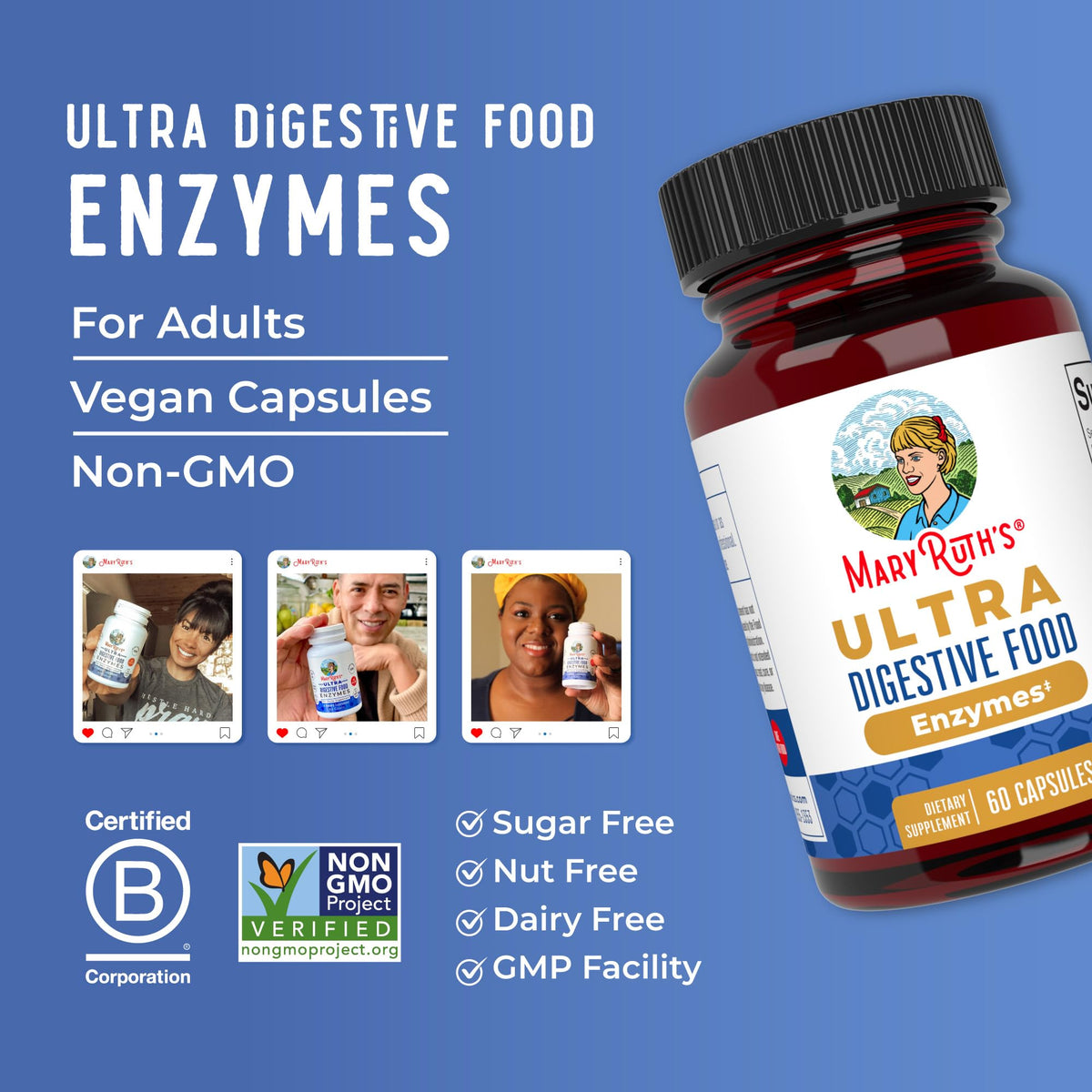 Capsules MARYRUTH'S Multi-Enzymes dans la main d'un adulte