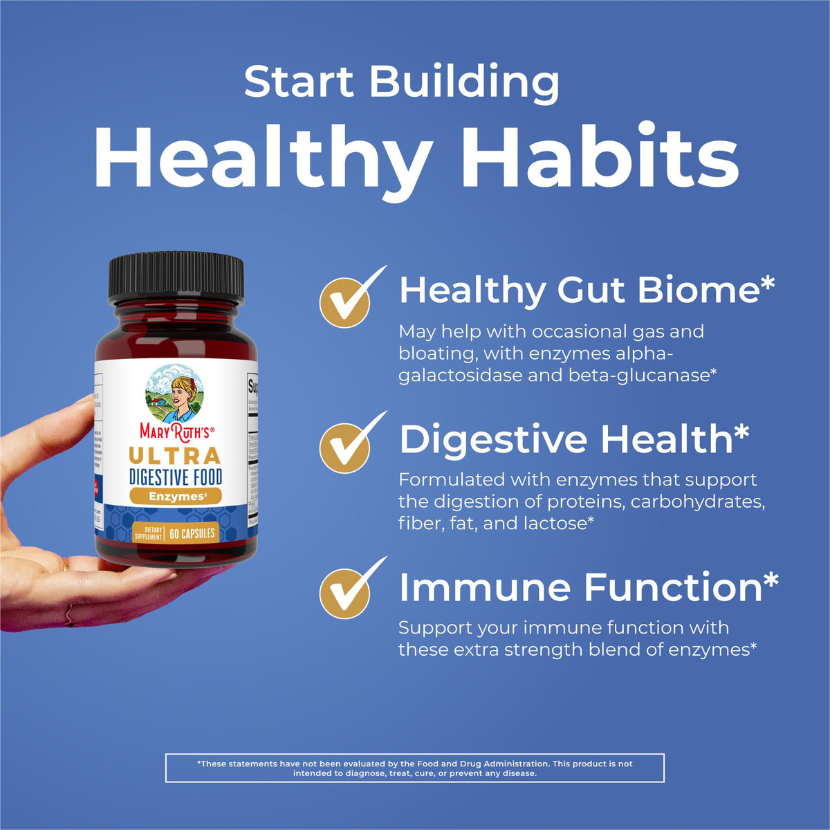 Capsules MARYRUTH'S Multi-Enzymes sur une table en bois