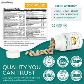 Capsules Maxi Health avec un verre d'eau pour faciliter l'ingestion