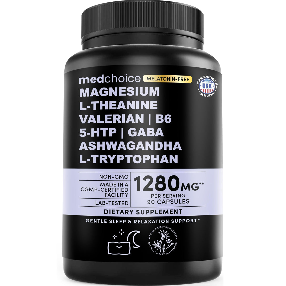 Capsules MEDCHOICE de soutien au sommeil sans mélatonine, vue de face
