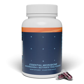 Capsules microbiome essentielles Blueprint Bryan Johnson en bouteille