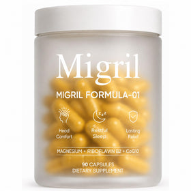 Capsules migril de magnésium en bouteille, vue de face