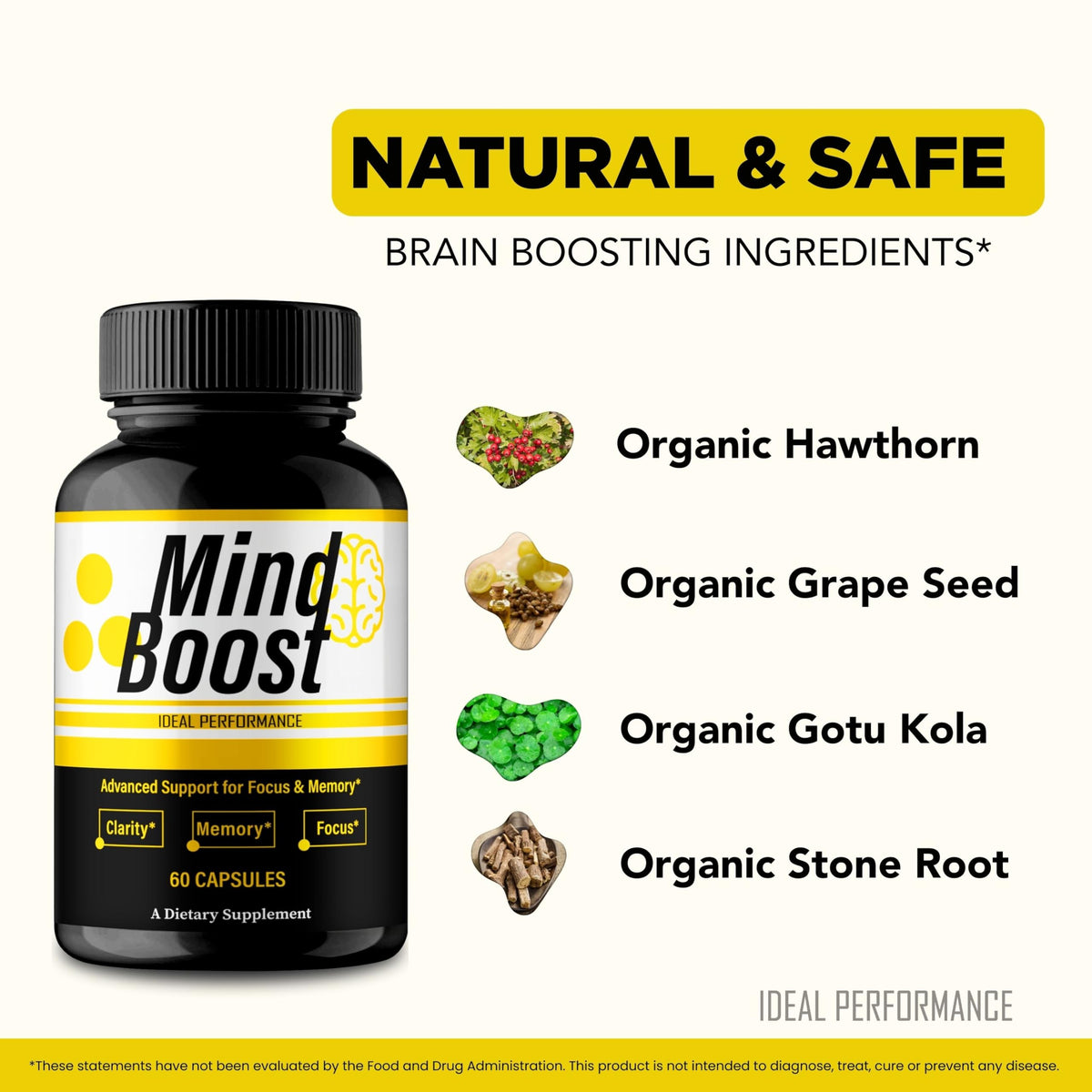 Capsules Mind support d'IDEAL PERFORMANCE avec étiquette visible