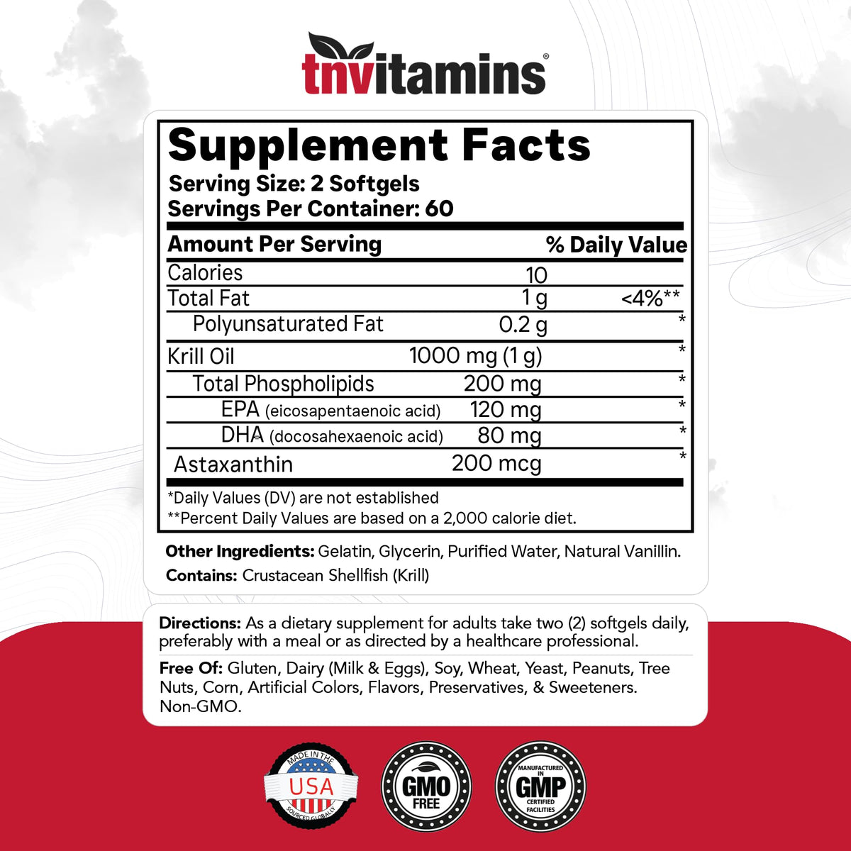 Capsules molles de tnvitamins Huile de Krill Antarctique