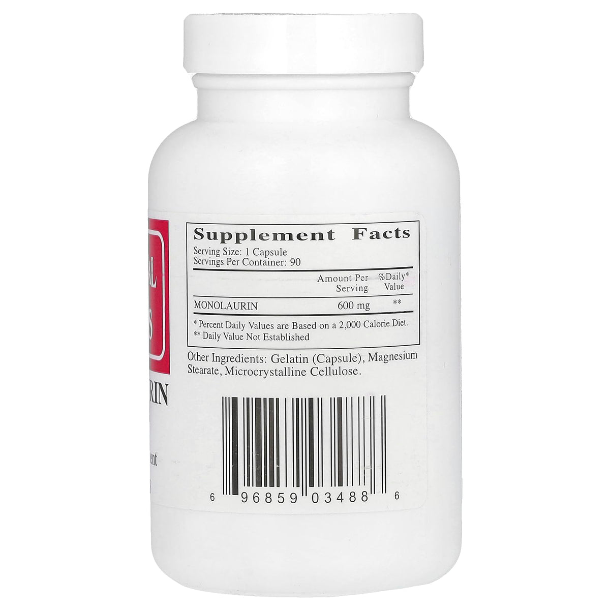 Capsules Monolaurin 600 mg d'Ecological Formulas, vue de près