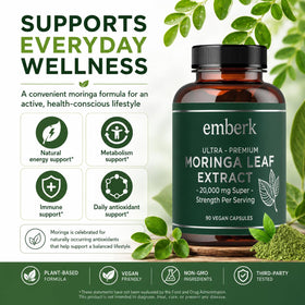 Capsules Moringa avec des ingrédients naturels autour