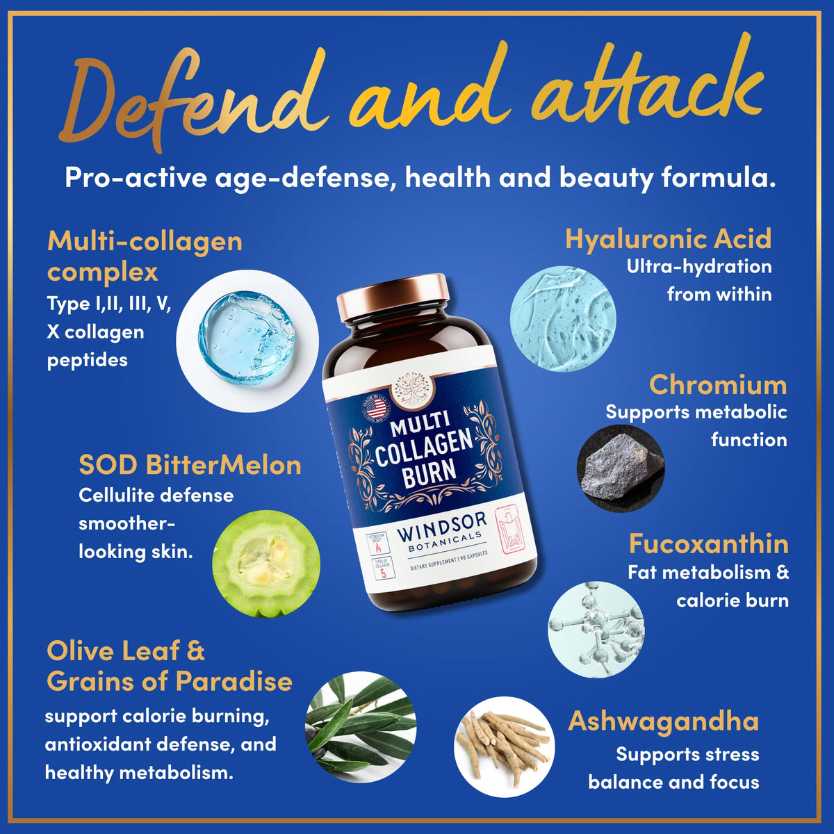 Capsules Multi Collagène sur une table avec des éléments naturels