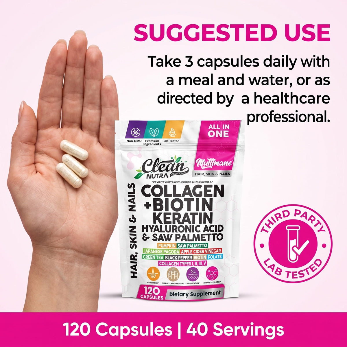 Capsules Multimane Clean Nutraceuticals sur fond blanc