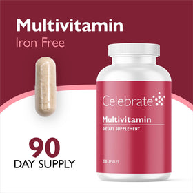 Capsules multivitamines Celebrate Bariatric sur un fond blanc