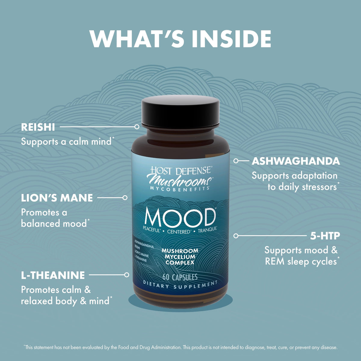 Capsules MycoBenefits Mood de Host Defense sur un fond neutre
